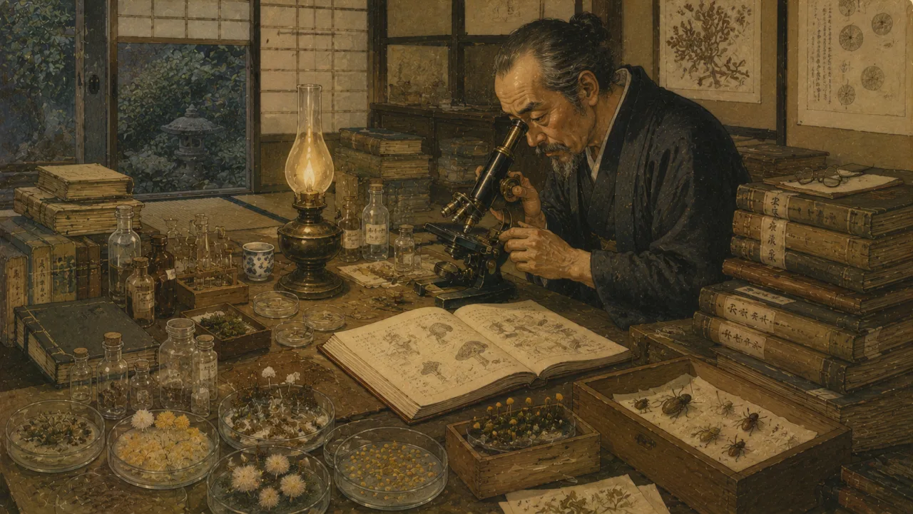 南 方 熊 楠 ─ 粘 菌 と 民 俗 学 を つ な げ た 知 の 巨 人 の表紙イラスト